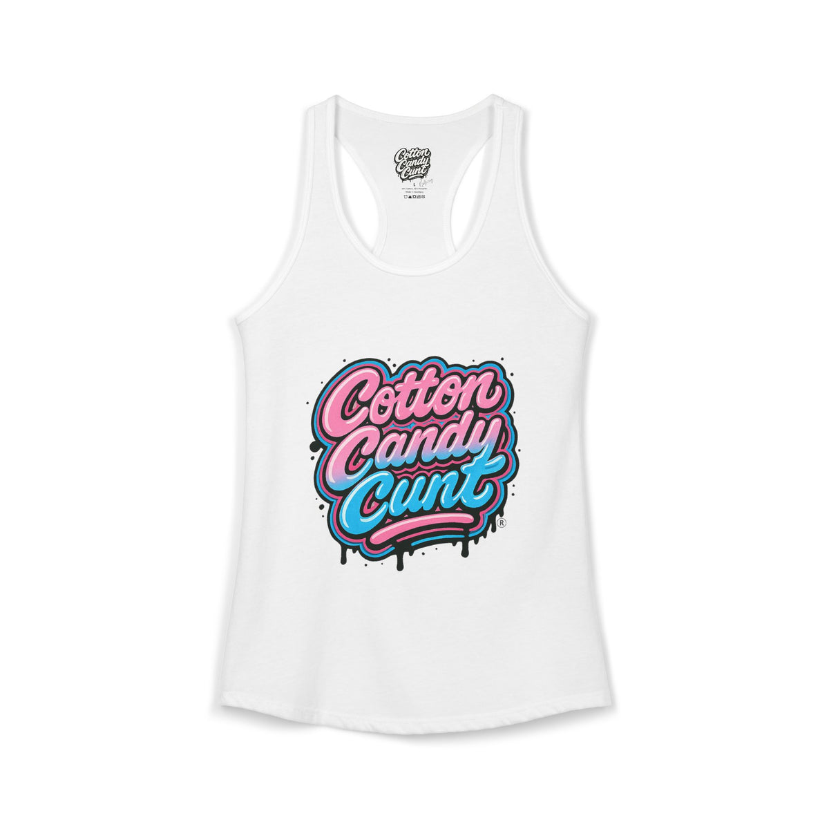 Cotton Candy Cunt Women's Hot Pink Racerback Tank — Design 6