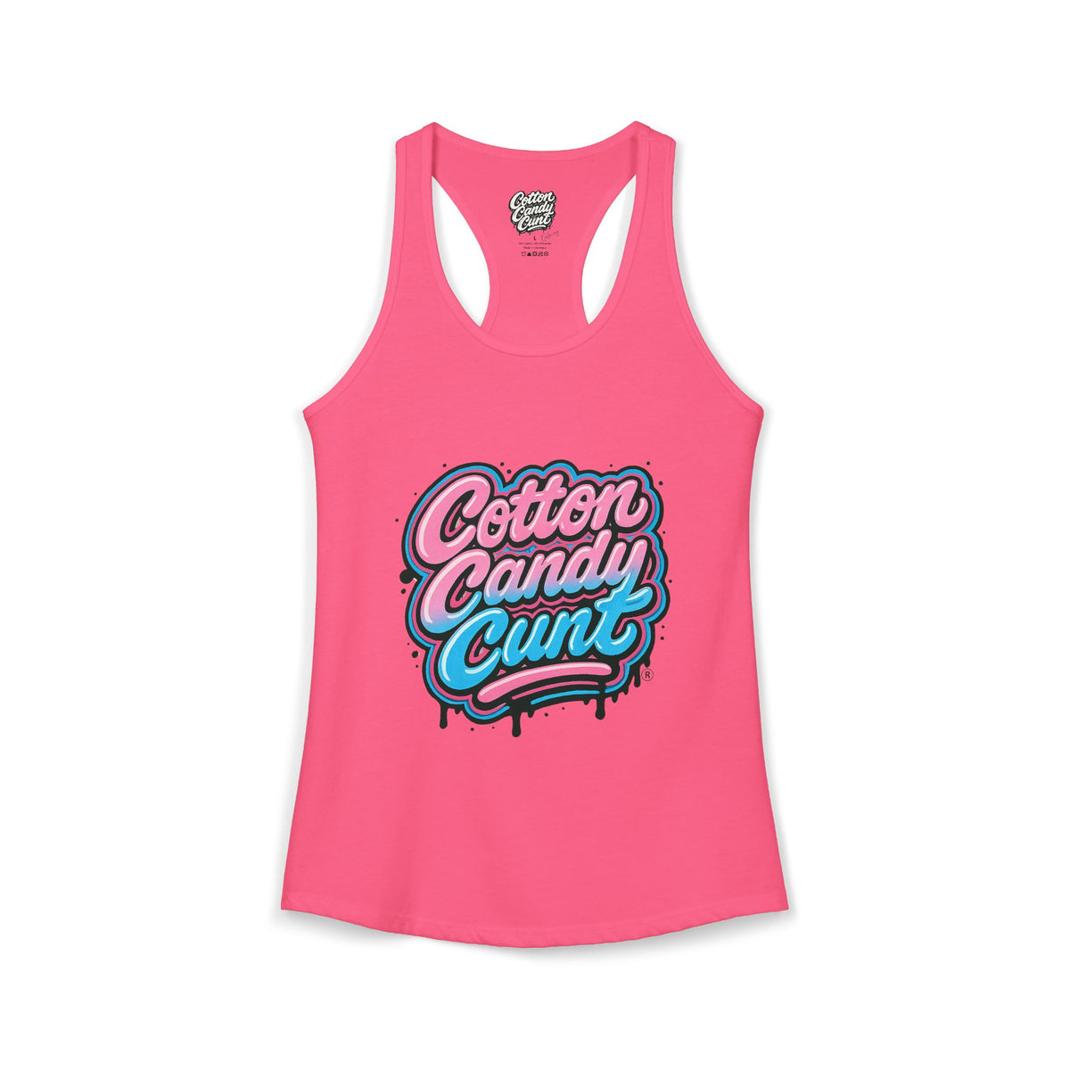 Cotton Candy Cunt Women's Hot Pink Racerback Tank — Design 6