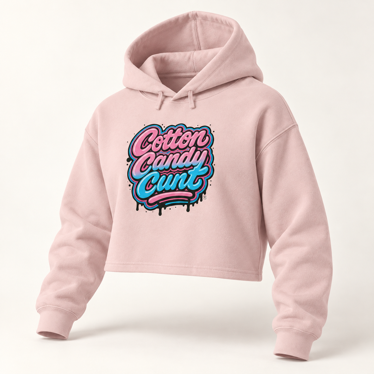 Cotton Candy Cunt Women's Blush Pink Cropped Hoodie - Centered Logo