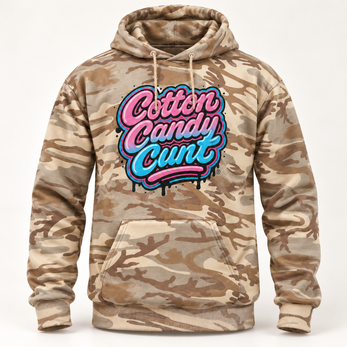 Cotton Candy Cunt Pink & Desert Camo Pullover Hoodie — Design 6