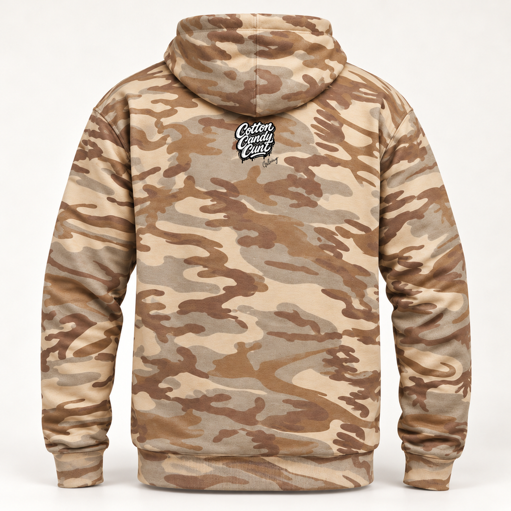 Cotton Candy Cunt Pink & Desert Camo Pullover Hoodie — Design 6
