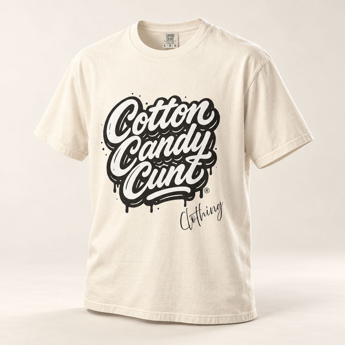 Cotton Candy Cunt Vintage-White Monochrome Tee - Ivory