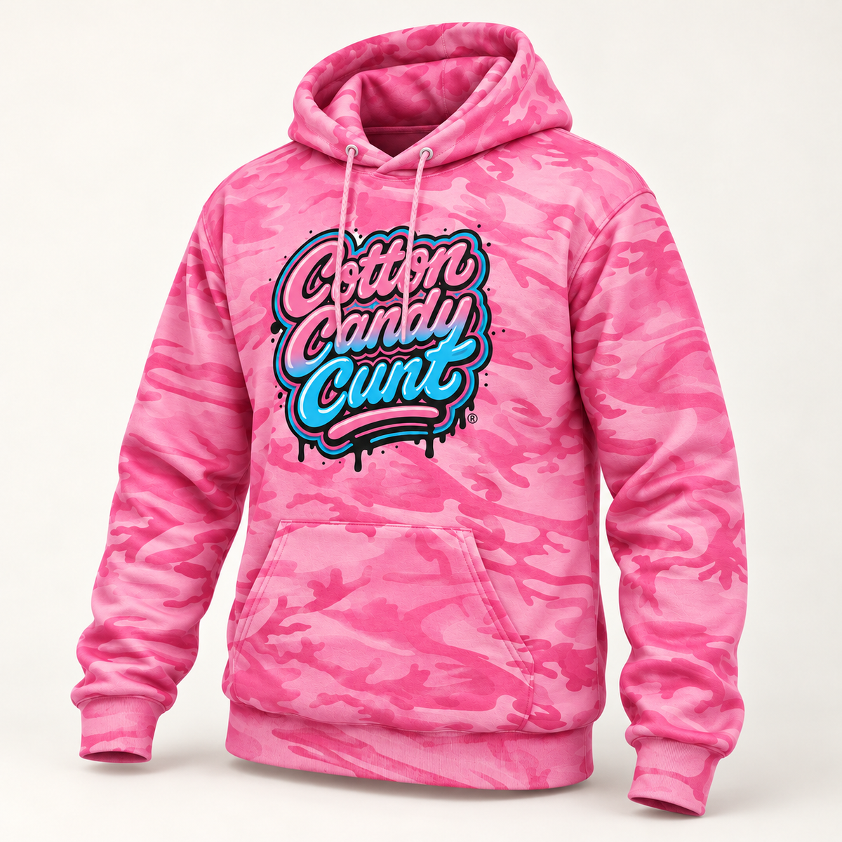 Cotton Candy Cunt Pink & Desert Camo Pullover Hoodie — Design 6
