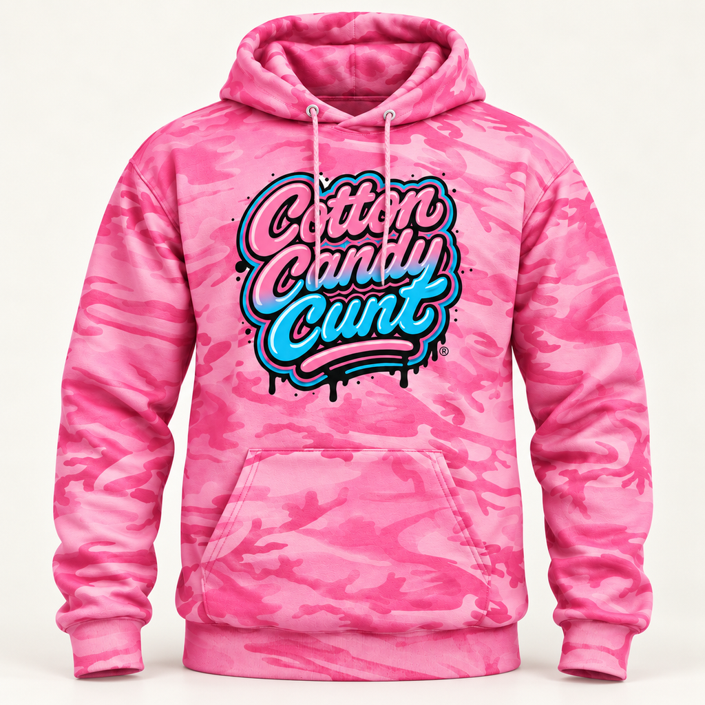 Cotton Candy Cunt Pink & Desert Camo Pullover Hoodie — Design 6