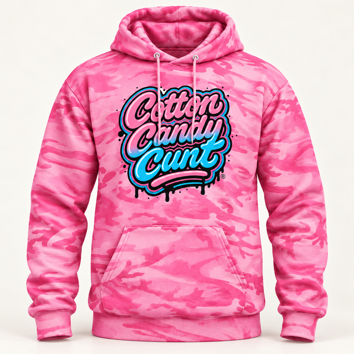 Cotton Candy Cunt Pink & Desert Camo Pullover Hoodie — Design 6
