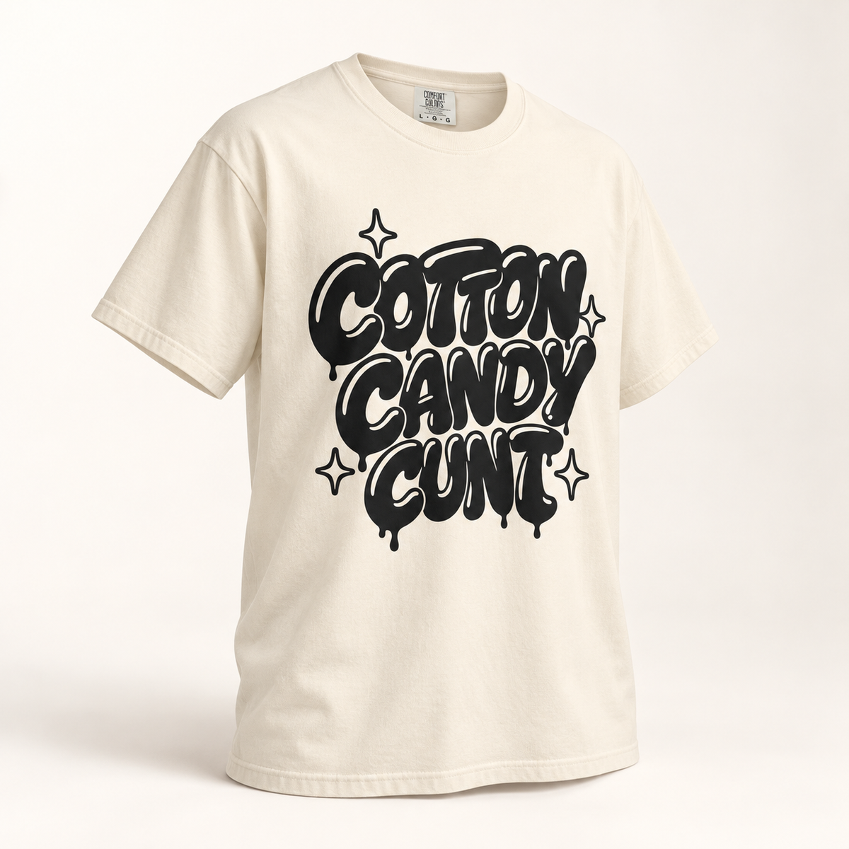 Cotton Candy Cunt Vintage-Ivory Garment-Dyed Tee — Monochrome Design 6