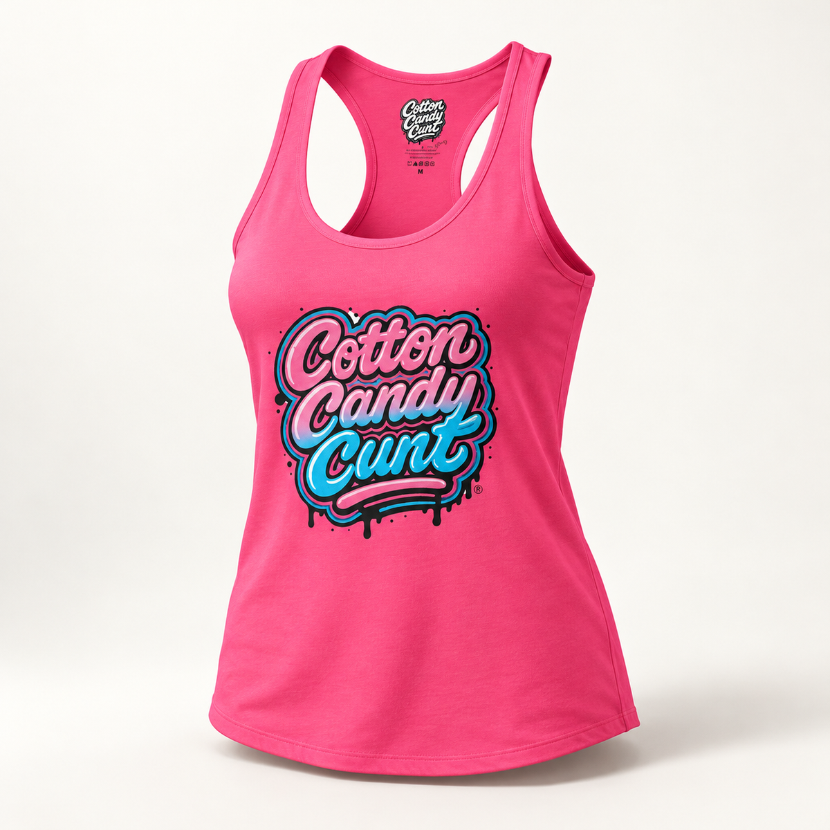 Cotton Candy Cunt Women's Hot Pink Racerback Tank — Design 6